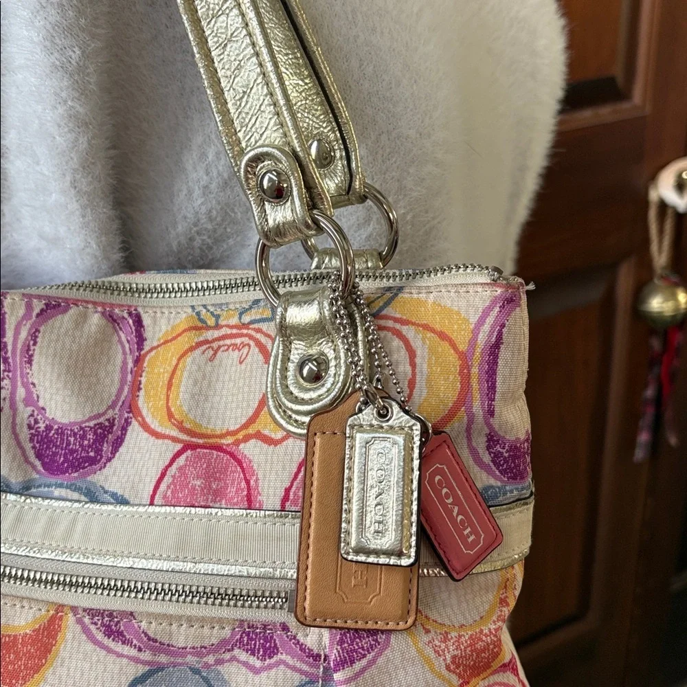 Coach  Poppy  ToteBag  Shoulder bag canvas  kissing C’s some embroidered 3 tags